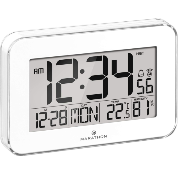 Marathon digitale klok op batterij wit 22 cm
