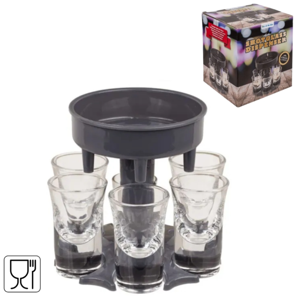 Out of the blue shotglas dispenser met 6 glazen