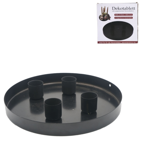Tablett Kerzenhalter Metall schwarz 20 cm