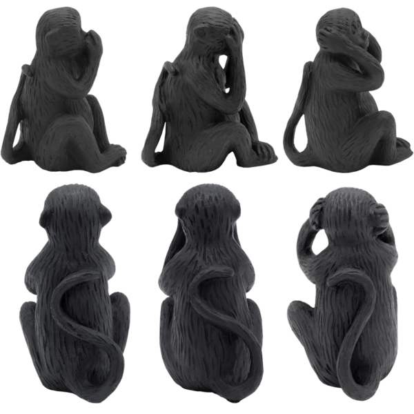 Beeld Apen horen zien zwijgen zwart 12 cm set van 3