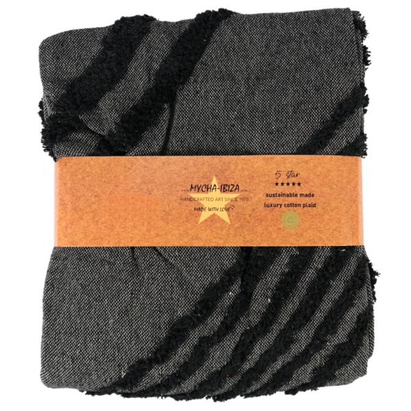 Mycha Ibiza Plaid 3 recycelte Baumwolle Schwarz 130 x 170 cm
