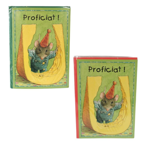Dubbele wenskaart met envelop Proficiat 15x21 cm 2 assorti