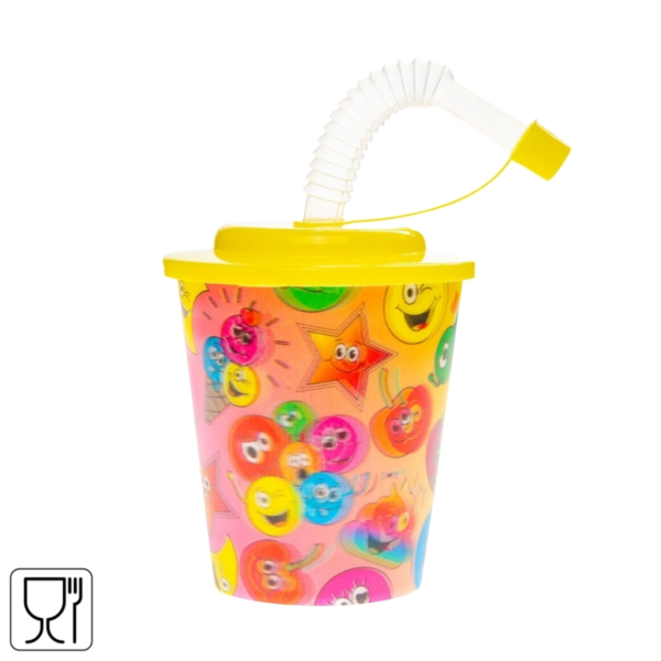 3D beker met rietje smileys 250 ml