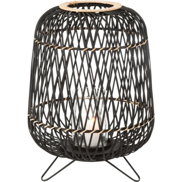 J-Line lantaarn op voet bamboe zwart 49 cm
