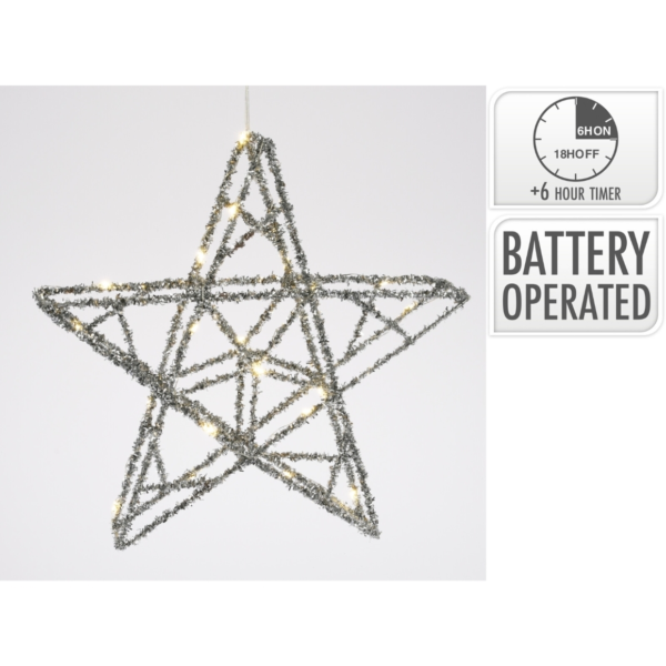 Kerstster LED op batterij zilverkleurig 40 cm