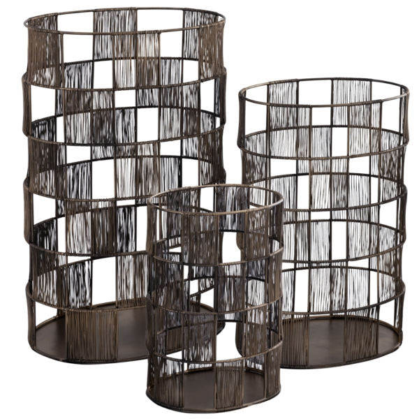 PTMD windlicht Stenn ovaal metaal messingkleurig 50 cm set van 3