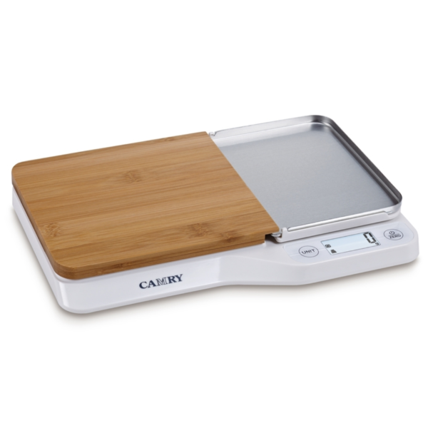Camry keukenweegschaal RVS met bamboe snijplank wit 30 cm 2 assorti