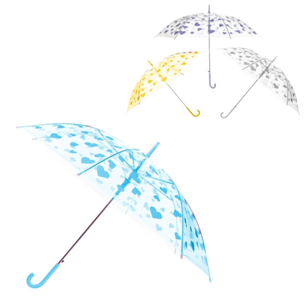 Paraplu hart transparant 71 cm 3 assorti