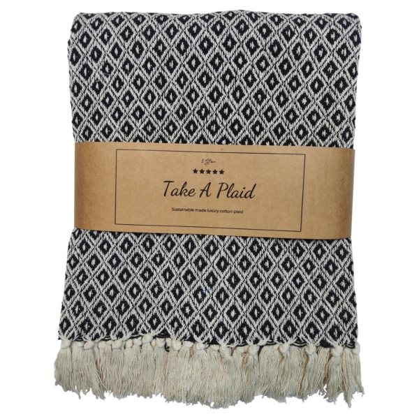 Take a Plaid 56 recycelte Baumwolle schwarz 130 x 180 cm