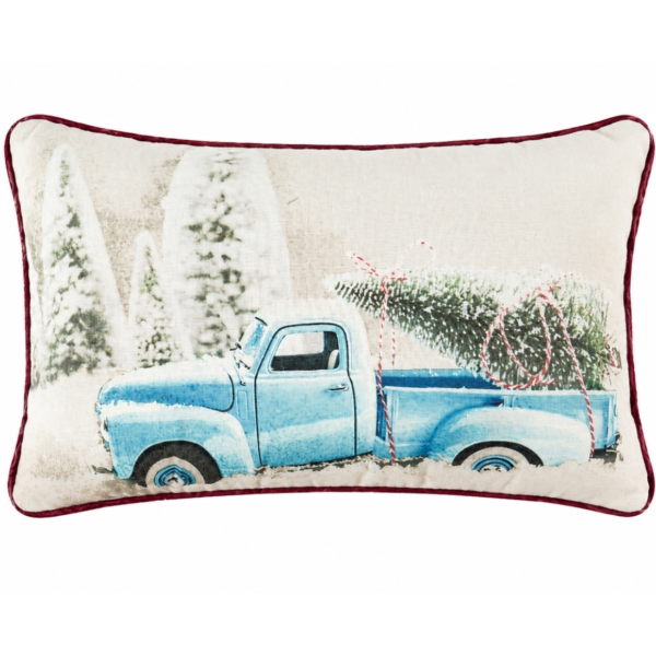 Kussen kerst Oldtimer Pick-up blauw 50 x 30 cm
