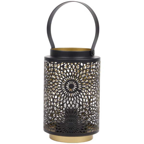 Tafellamp lantaarn LED op batterij zwart/goudkleurig 18 cm
