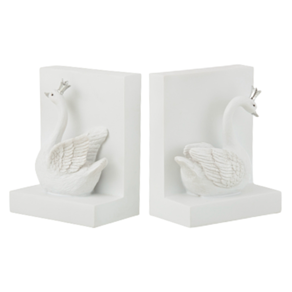 J-Line boekensteun Zwaan wit 14 cm set van 2
