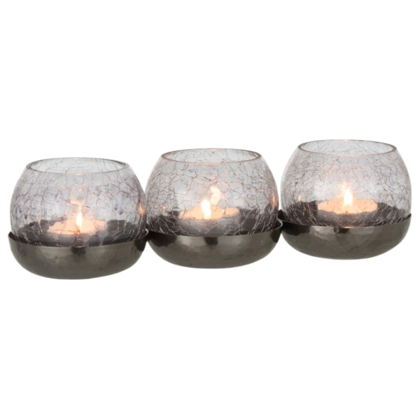 J-Line theelichthouder Craquele 3 bollen zwart 27 cm