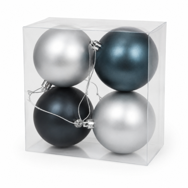 Kerstballen mat blauw/grijs 8 cm set van 4