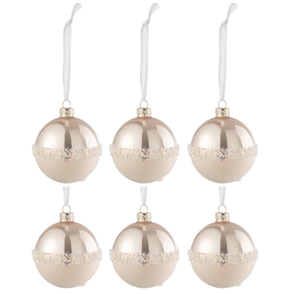 J-Line kerstballen Paillet glas roze 8,5 cm set van 6