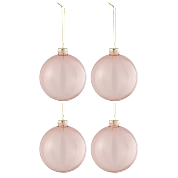 J-Line kerstballen glas roze 10,5 cm set van 4