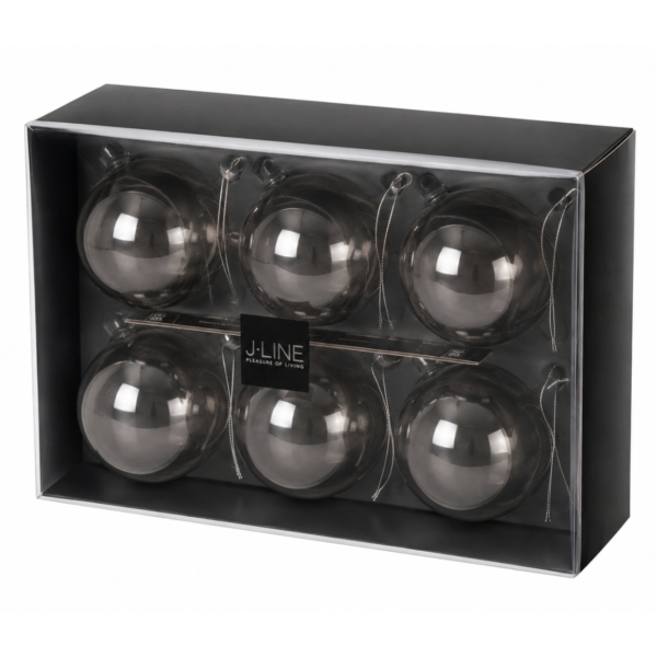 J-Line kerstballen Smokey glas grijs 8 cm set van 6