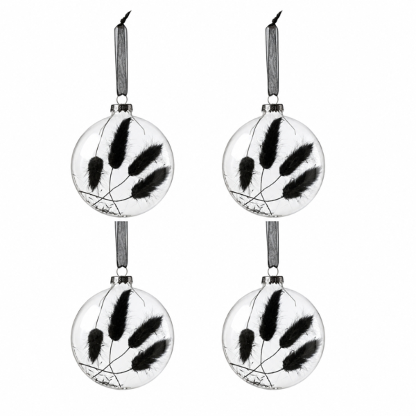 J-Line kerstballen glas droogtak zwart 10 cm set van 4