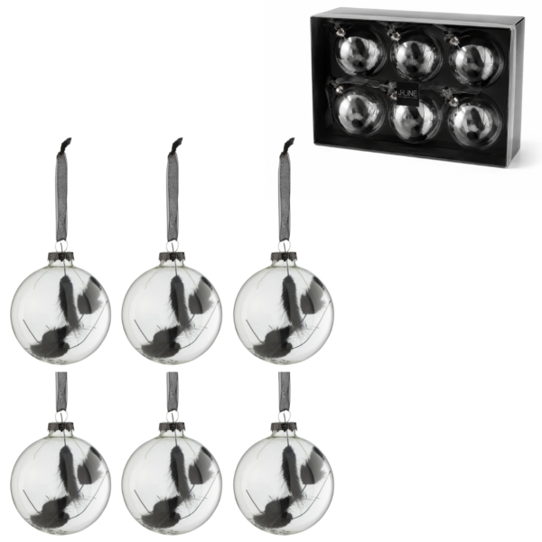 J-Line kerstballen glas bol droogtak zwart 8 cm set van 6