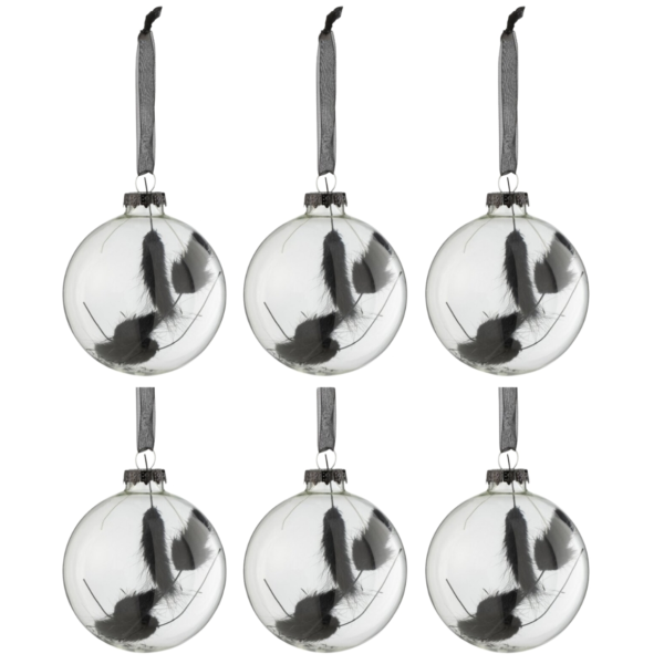 J-Line kerstballen glas bol droogtak zwart 8 cm set van 6