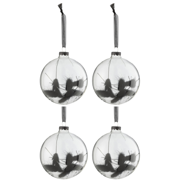 J-Line kerstballen glas bol droogtak zwart 10 cm set van 4