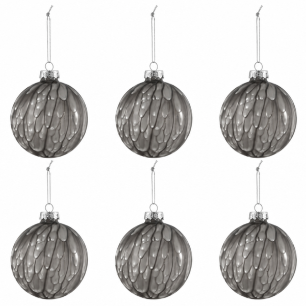 J-Line kerstballen Drip glas grijs 8,5 cm set van 6