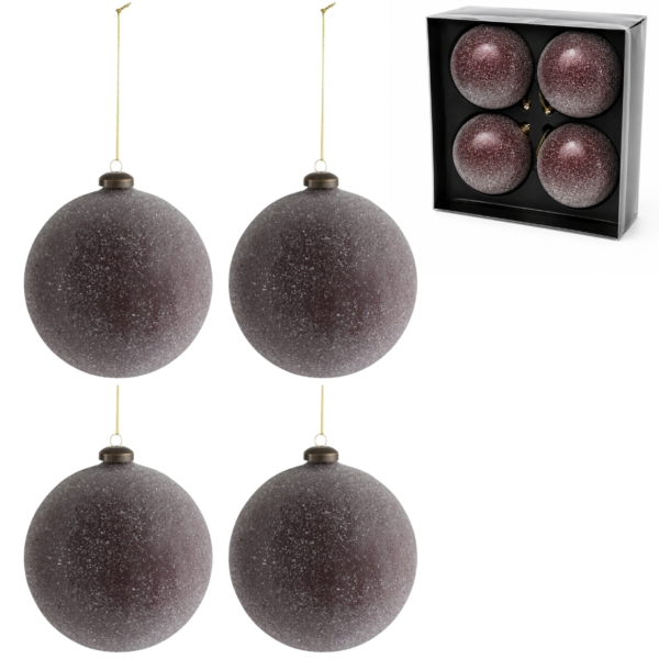 J-Line kerstballen glas Mauve glitter 12 cm set van 4