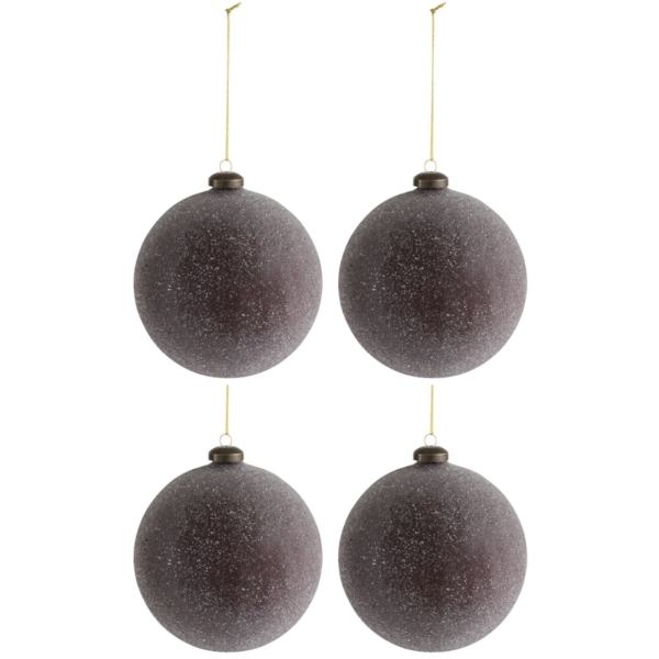 J-Line kerstballen glas Mauve glitter 12 cm set van 4