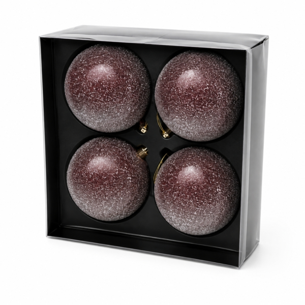 J-Line kerstballen glas Mauve glitter 12 cm set van 4