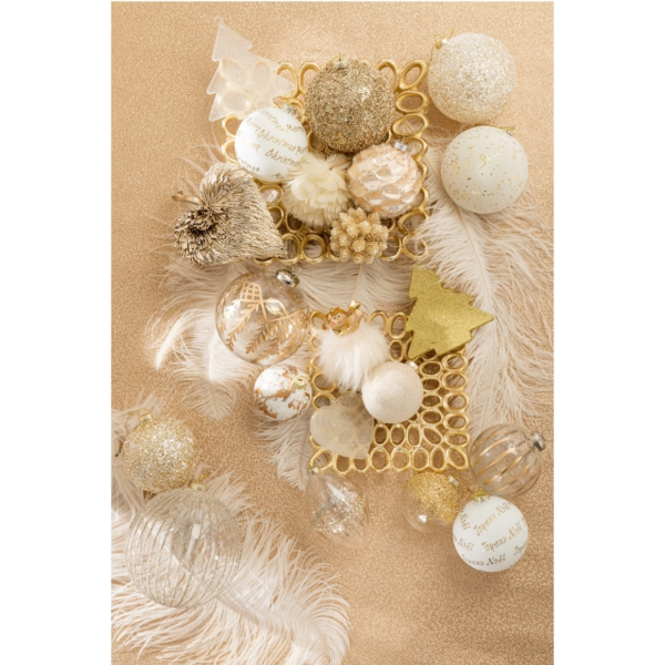 J-line kerstballen glas wit/goud 10 cm 4 stuks