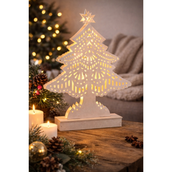 J-Line kerstboom LED op batterij wit 25 cm