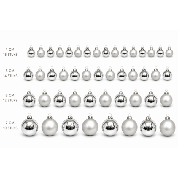Glazen kerstballen zilverkleurig 7 cm 52 stuks