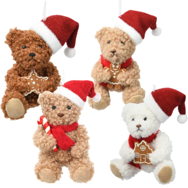 Hanger kerst teddybeer 10 cm 4 assorti
