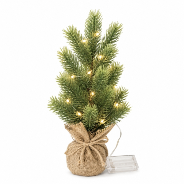 Kerstboom LED op batterij jute 37 cm