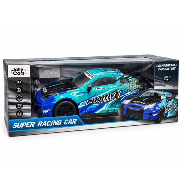 Jolly Cars raceauto blauw/groen 47 cm