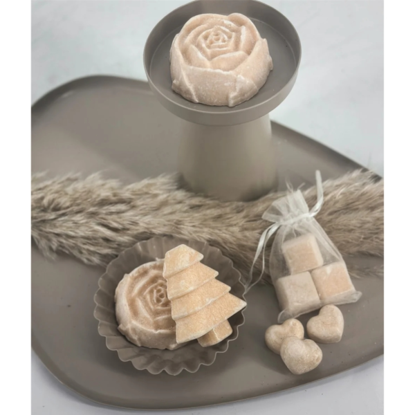 Amberblokje rose 4,5 cm organza zakje met 3 stuks