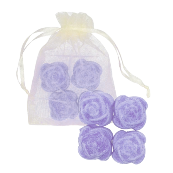 Amberblokje Roos lavendel 2,5 cm organza zakje met 4 stuks