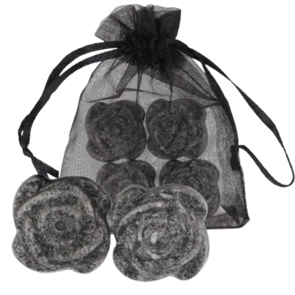 Amberblokje roos musk 2,5 cm organza zakje met 4 stuks