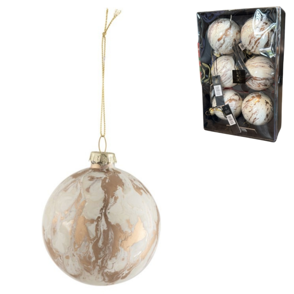 J-line kerstballen marmerlook wit 8 cm 6 stuks