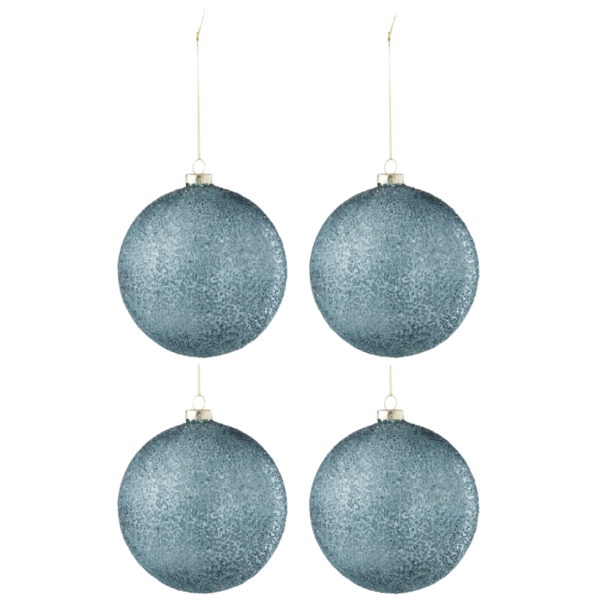 J-Line kerstballen glas Bubble blauw 12 cm set van 4