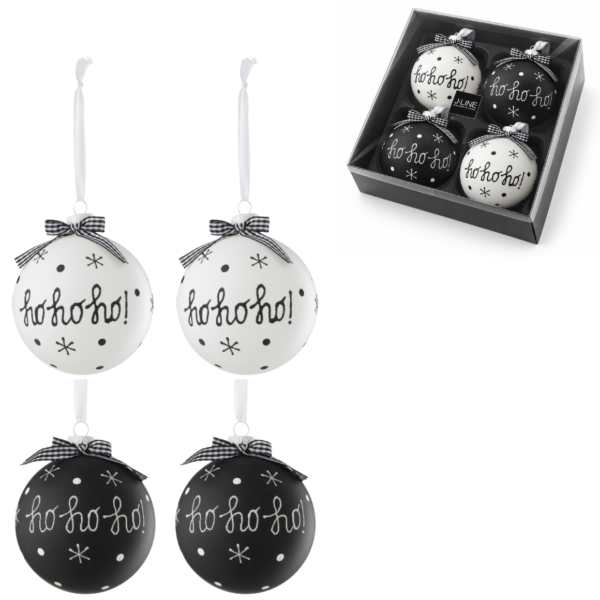 J-Line kerstballen glas Ho Ho Ho 10 cm set van 4