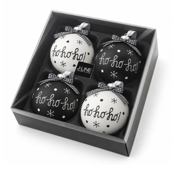 J-Line kerstballen glas Ho Ho Ho 10 cm set van 4