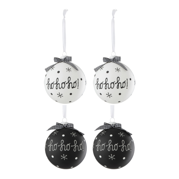 J-Line kerstballen glas Ho Ho Ho 10 cm set van 4