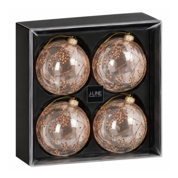 J-Line kerstballen glas Takken 12 cm set van 4