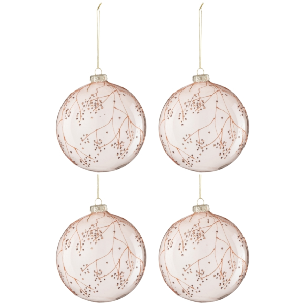 J-Line kerstballen glas Takken 12 cm set van 4