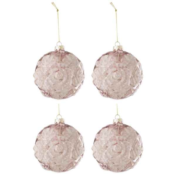 J-Line kerstballen glas Rose 10 cm set van 4