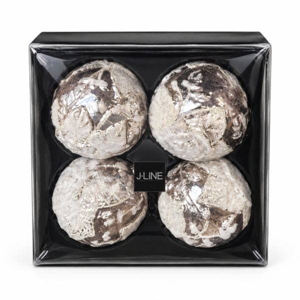 J-Line kerstballen glas Rose 10 cm set van 4