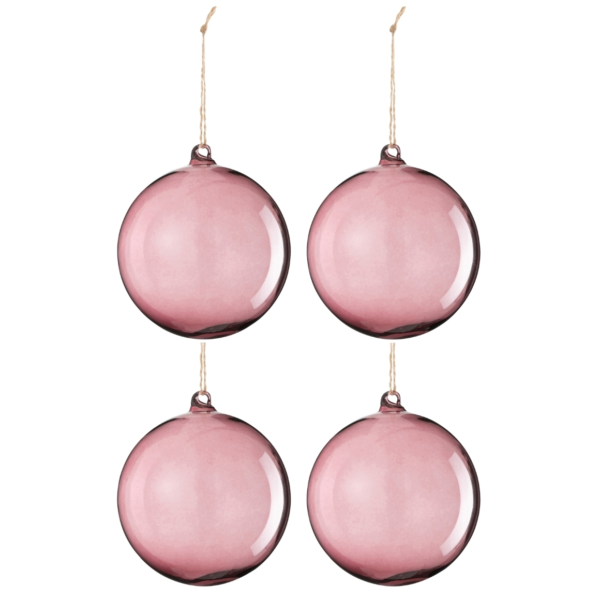 J-Line kerstballen glas Mauve 12 cm set van 4