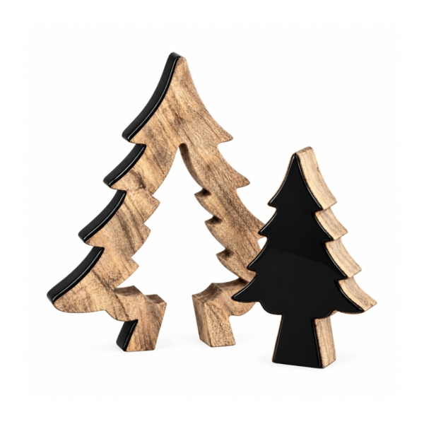 J-Line kerstboom mangohout zwart 23 cm 2-delig