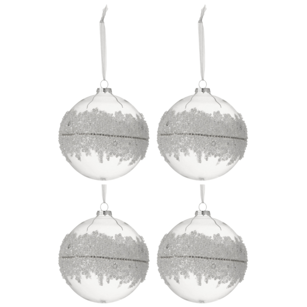 J-Line kerstballen glas Sugar 12 cm set van 4